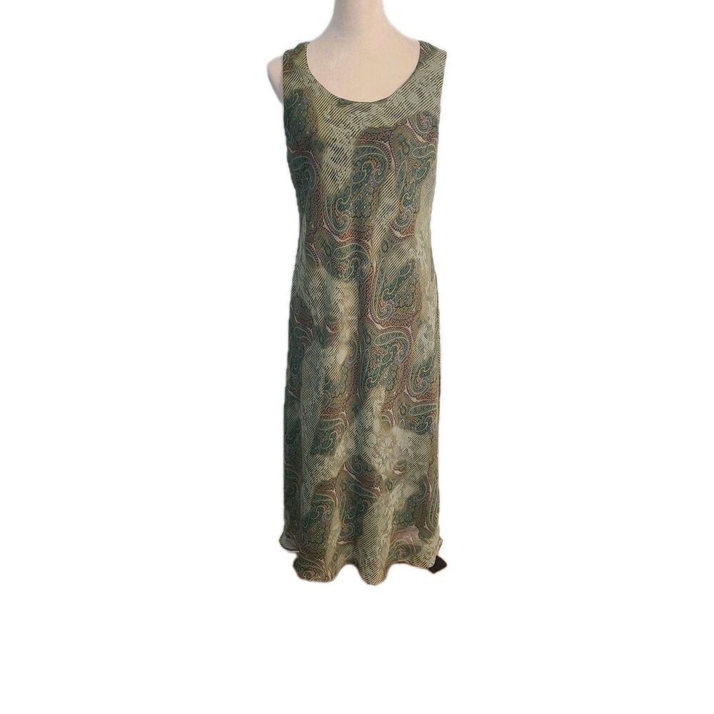 Studio I VTG 90s Green Paisley Maxi Dress 14 Whimsigoth Grunge Y2K Sleeveless